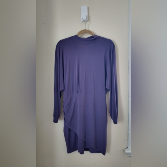 Class Act Purple Mini Dress - L - Stretchy Turtleneck Open Back Party Dress - Picture 6 of 13